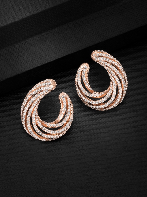 

Peora Rose Gold Plated Micro Pave CZ Crescent Shape Mini Half-Hoop Earrings