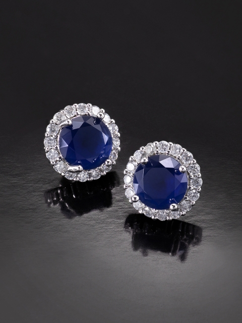 

Peora Blue & Silver-Plated CZ Studded Circular Studs
