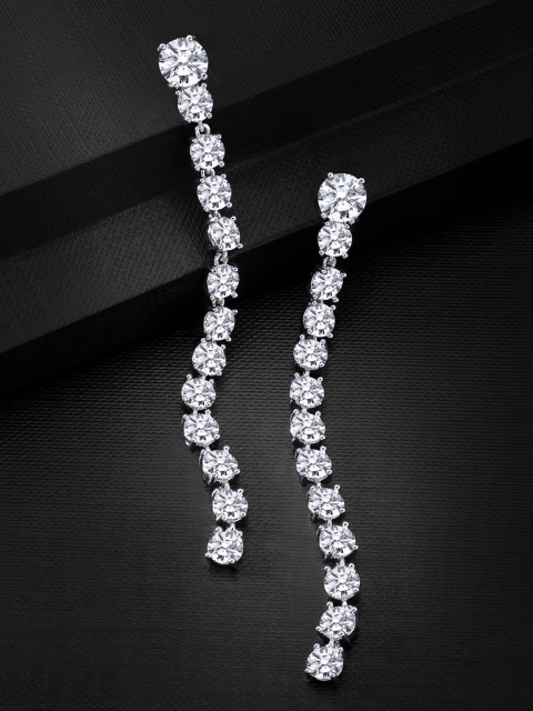 

Peora Silver-Plated Contemporary CZ Studded Drop Earrings
