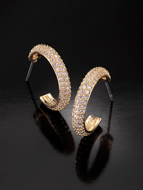 

Peora White Gold Plated Micro Pave CZ Studded Circular Half Hoop Earrings