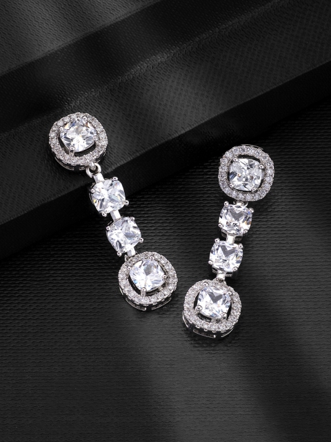 

Peora Silver-Plated & White Contemporary Drop Earrings
