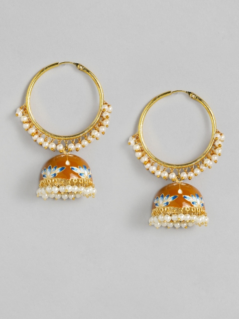 

Peora Brown & Gold-Toned Meenakari Jhumkas