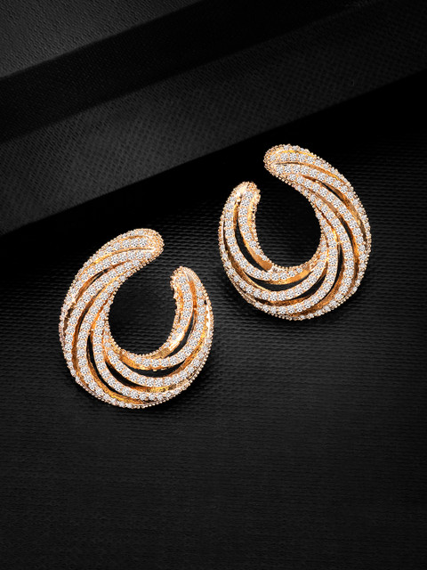 

Peora Gold Plated Micro Pave CZ Crescent Shape Mini Half-Hoop Earrings