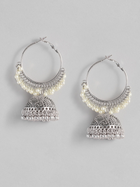 

Peora Silver-Toned & White Dome Shaped Jhumkas