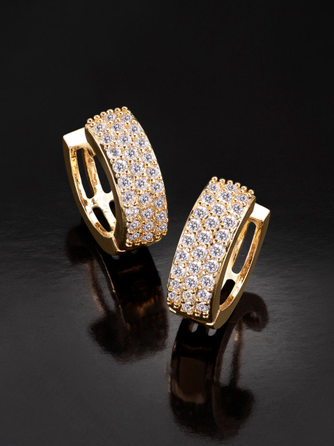 

Peora White & Gold Plated Cubic Zirconia Studded Hoop Earrings