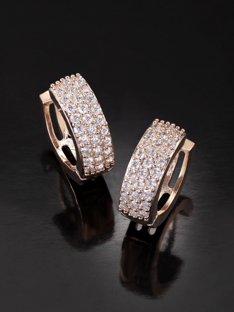 

Peora White Rose Gold Plated Cubic Zirconia Pave Circular Hoop Earrings