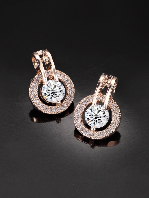 

Peora White Rose Gold Plated Brilliant Cut Solitaire Halo CZ Studded Contemporary Studs