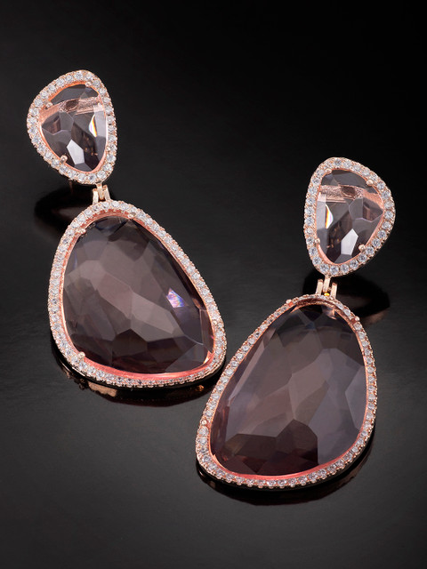 

Peora Pink Rose Gold-Plated Crystal Diamond Cut CZ Geometric Drop Earrings