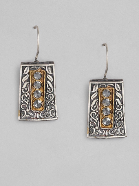 

Peora Gold-Toned & Silver-Plated Oxidised Leaf Shaped Drop Earrings