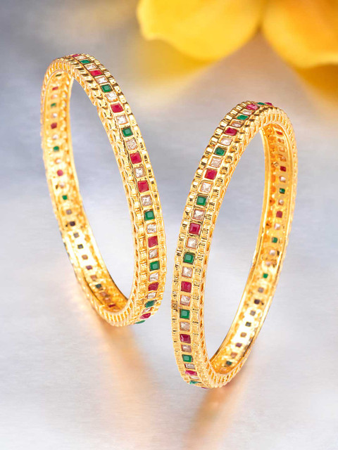 

Peora Gold Plated Set of 2 Studded Handcrafted Bangles