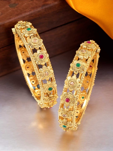 

Peora Set of 2 Gold-Plated Openable Handcrafted Kada Bangles