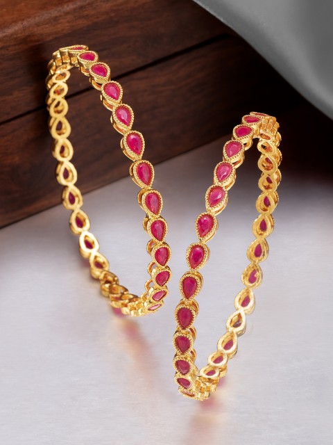 

Peora Gold Plated & Pink Set of 2 Studded Handcrafted Bangles