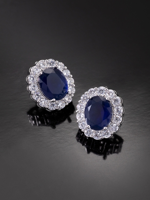 

Peora Navy Blue & White Silver Plated Cubic Zirconia Circular Studs