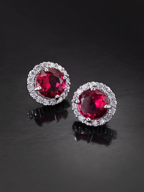 

Peora Maroon & White Silver-Plated CZ Studded Vintage Style Circular Studs