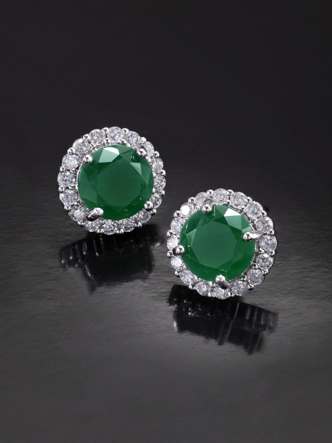 

Peora Green & White Silver-Plated CZ Studded Vintage Style Circular Studs