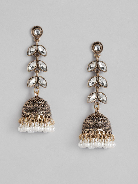 

Peora Antique Gold-Toned & White Dome Shaped Jhumkas