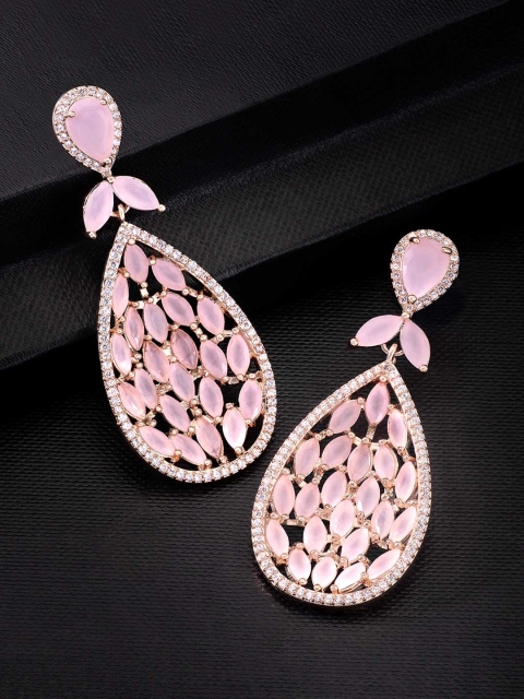 

Peora Pink & Rose Gold Teardrop Shaped Drop Earrings