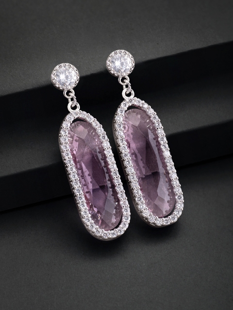 

Peora Pink Silver-Plated Bezel Rectangle Crystal Drop Earrings