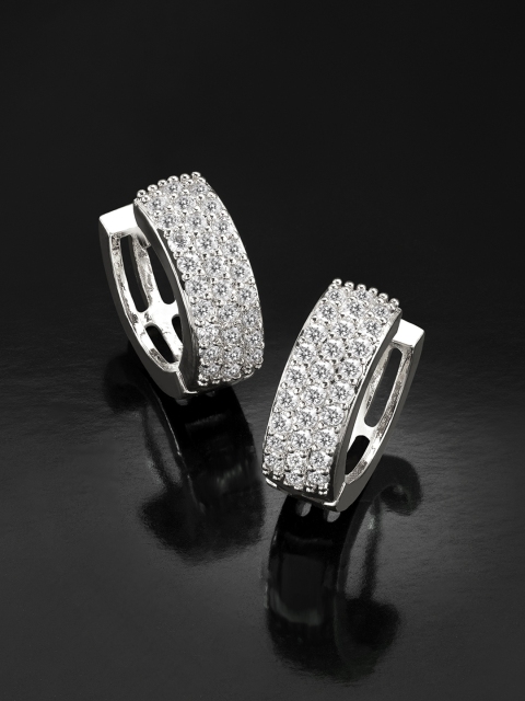 

Peora Silver Plated White Cubic Zirconia Pave Mini Half Hoop Earrings