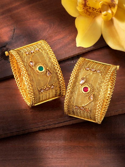 

Peora Set of 2 Gold-Plated Openable Handcrafted Kada Bangles