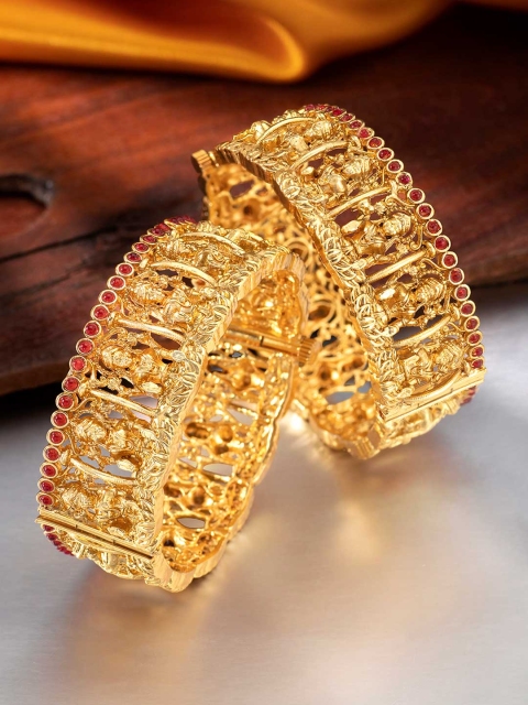 

Peora Set of 2 Gold-Plated Openable Handcrafted Temple Kada Bangles