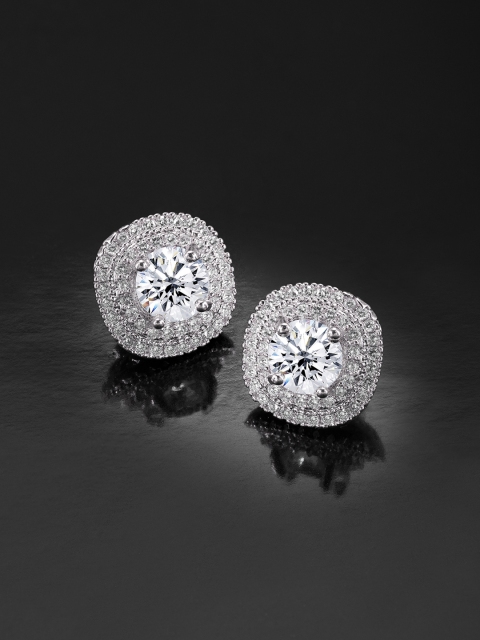 

Peora White Silver-Plated Solitaire Cubic Zirconia Square Studs