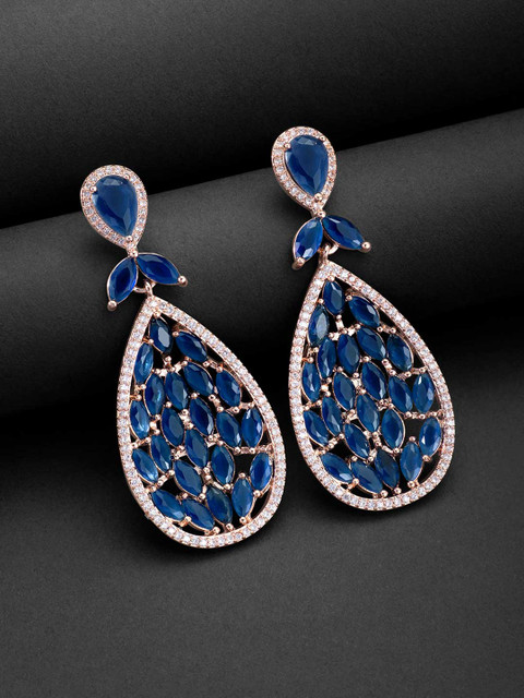 

Peora Navy Blue & Rose Gold Teardrop Shaped Drop Earrings