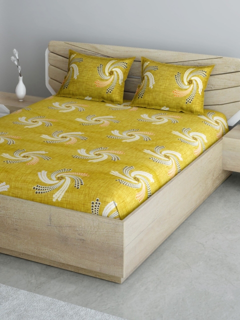 

Aura Yellow & Brown Abstract 144 TC 120 GSM Cotton 1 Queen Bedsheet & 2 Pillow Covers