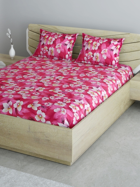

Aura Pink & White Floral 144 TC Cotton 1 Queen Bedsheet with 2 Pillow Covers