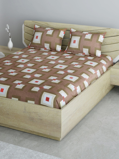 

Aura Brown & White Geometric 144 TC 120 GSM Cotton 1 Queen Bedsheet with 2 Pillow Covers