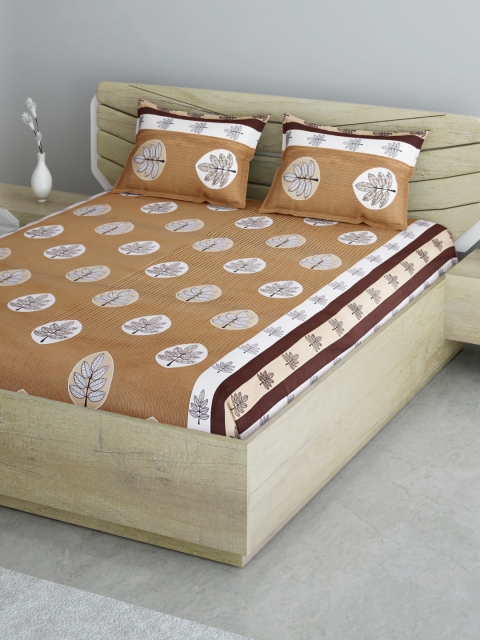 

Aura Brown & Beige Floral 144 TC 120 GSM Cotton 1 Queen Bedsheet with 2 Pillow Covers