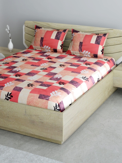 

Aura Pink & Beige Geometric 144 TC Cotton 1 Queen Bedsheet with 2 Pillow Covers