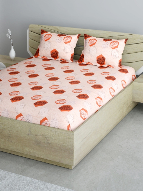 

Aura Orange & Brown Geometric 144 TC 120 GSM Cotton 1 Queen Bedsheet & 2 Pillow Covers