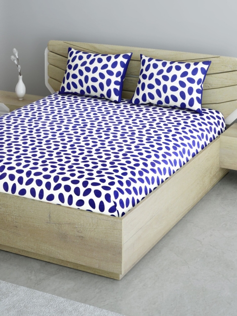 

Aura White & Blue Geometric Print 104 TC Cotton 1 Queen Bedsheet with 2 Pillow Covers