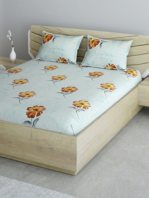 

Aura Blue & Yellow Floral 144 TC 120 GSM Cotton 1 Queen Bedsheet with 2 Pillow Covers