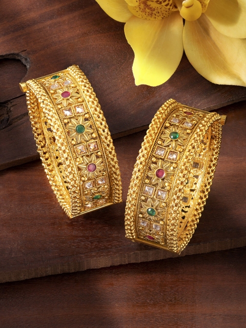 

Peora Set of 2 Gold-Plated Stone Studded Kada Bangles