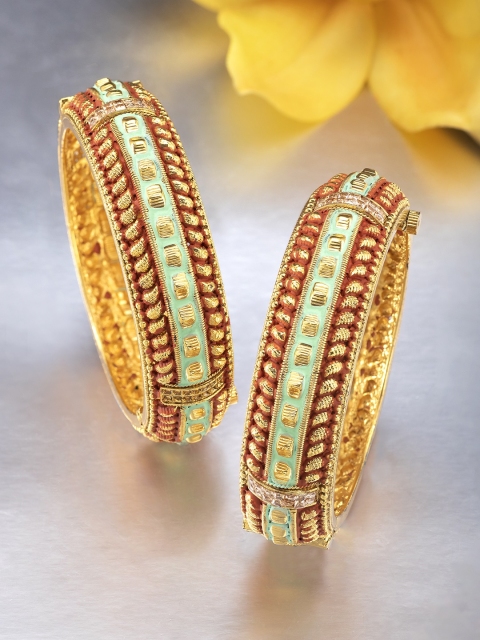 

Peora Set of 2 Green Gold-Plated Stone Studded Meenakari Kada Bangles