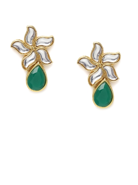 

Peora Gold Plated Green & Silver Kundan Studded Floral Studs