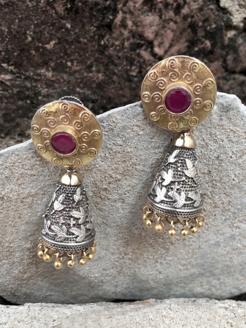 

Peora Oxidised Gold-Toned German Silver-Plated Dome Shaped Jhumkas