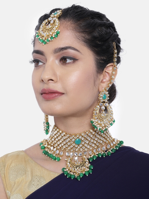 

Peora Gold-Toned & Green Kundan Embellished Jewellery Set