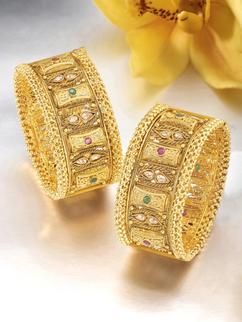 

Peora Set of 2 Golden Traditional Screw Openable Bangles, Gold