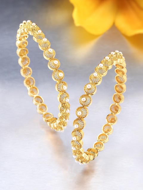 

Peora Set of 2 White Gold-Plated Pearl Studded Bangles