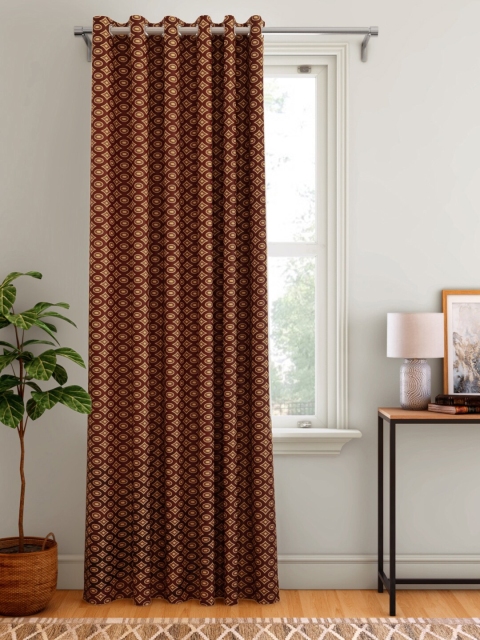 

Aura Maroon & Brown Geometric Single Door Curtain