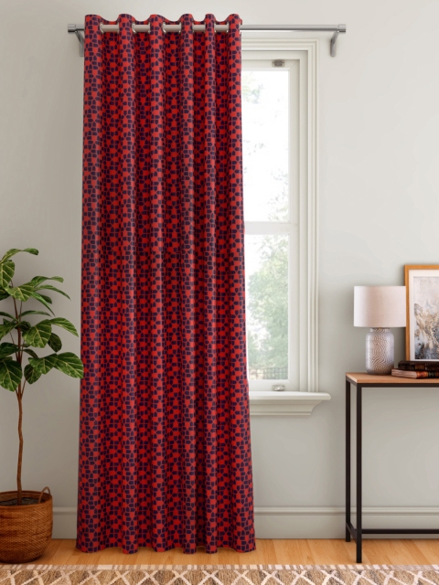 

Aura Red & Blue Geometric Patterned Single Door Curtain