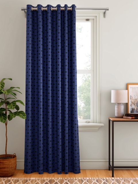 

Aura Navy Blue Ethnic Motif Patterned Single Door Curtain