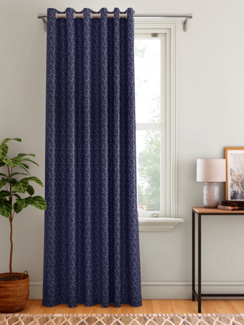 

Aura Blue Leaf Patterned Single Door Curtain