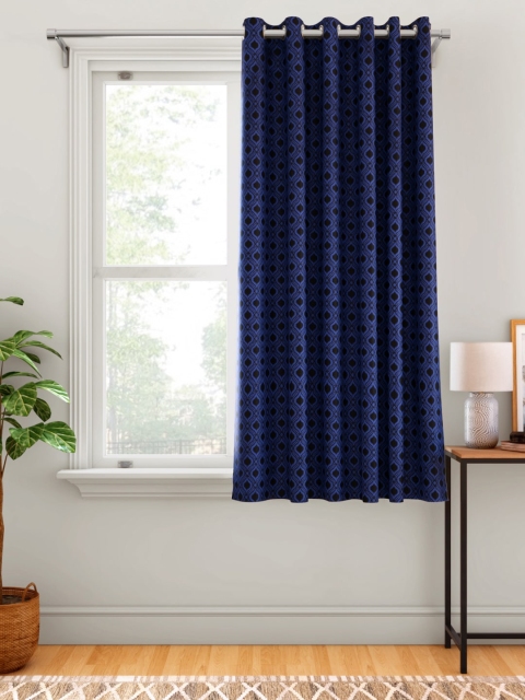 

Aura Navy Blue & Black Geometric Patterned Single Window Curtain