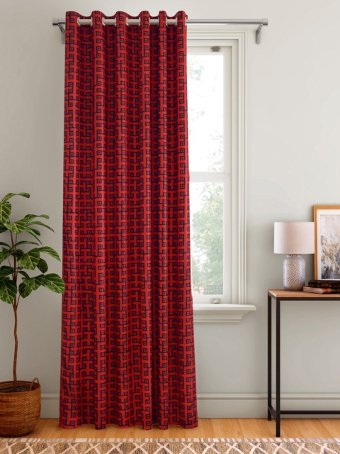 

Aura Blue & Red Geometric Patterned Single Door Curtain