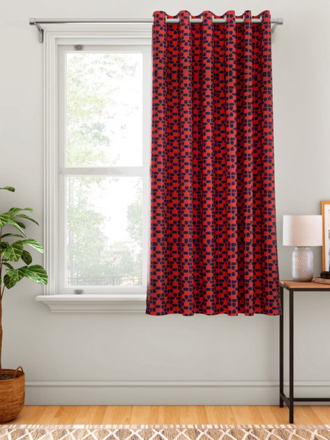 

Aura Red & Blue Geometric Patterned Single Window Curtain