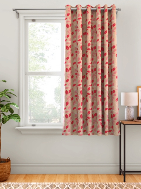 

Aura Pink & Red Leaf Patterned Window Curtain
